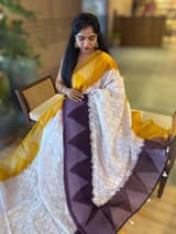 Organza Chikankari Embroidery Saree With Ganga Jamuna Bandhini Temple Borders SS50323