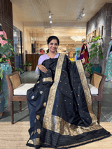 Black Pure Handloom Black Katan Silk  3 pc Suit Set with  kaduwa weaving SS50593