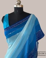 Pastel Blue Pure Gorgette Saree With Shaded Sequnce Border SS5073