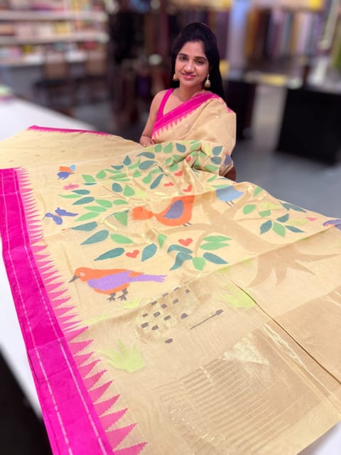 Besan Yellow Ponduru Khadi Jamdani Saree