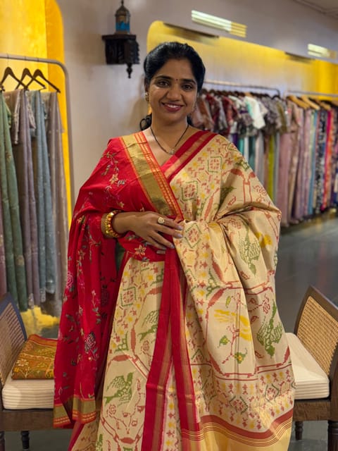 Twill Weave Patan Patola Tissue Saree