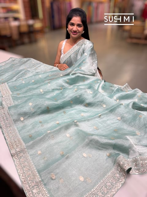 Powder Blue Banarasi Tissue Saree : S62f226