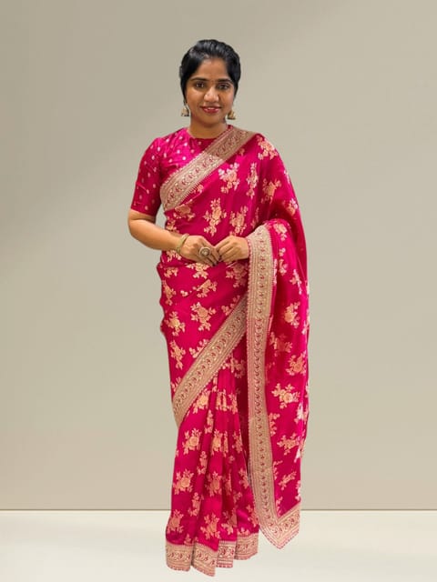 Pink Designer Banarasi Silk Saree