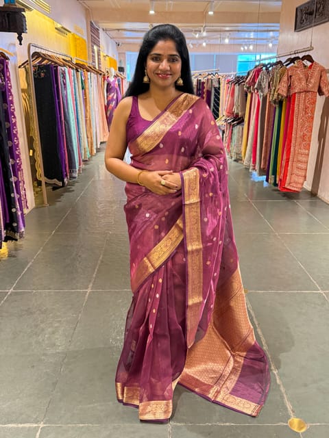 Wine Banarasi Handloom Tissue Saree
