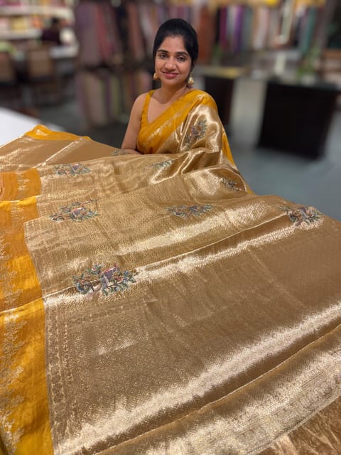 Mustard Banarasi Brocade Tissue with Embroidery