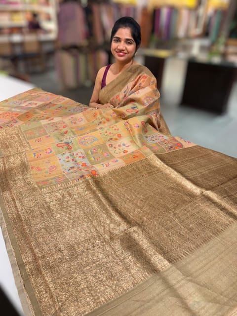 Olive Printed Banarasi Tussar