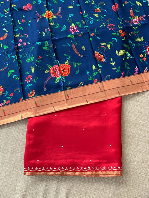 Red Banarasi Silk with Fusion Blouse