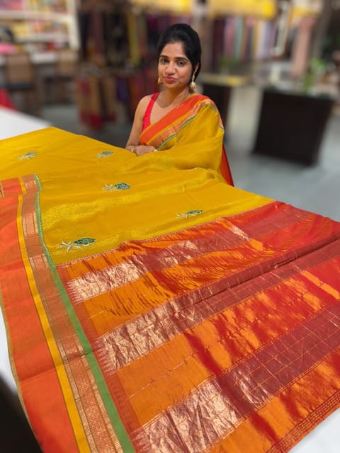 Yellow Banarasi Tissue Saree with Embroidery