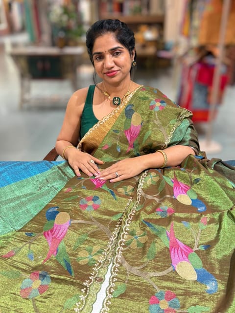 Chanderi Tissue Saree with Paithani Inspired Stripes