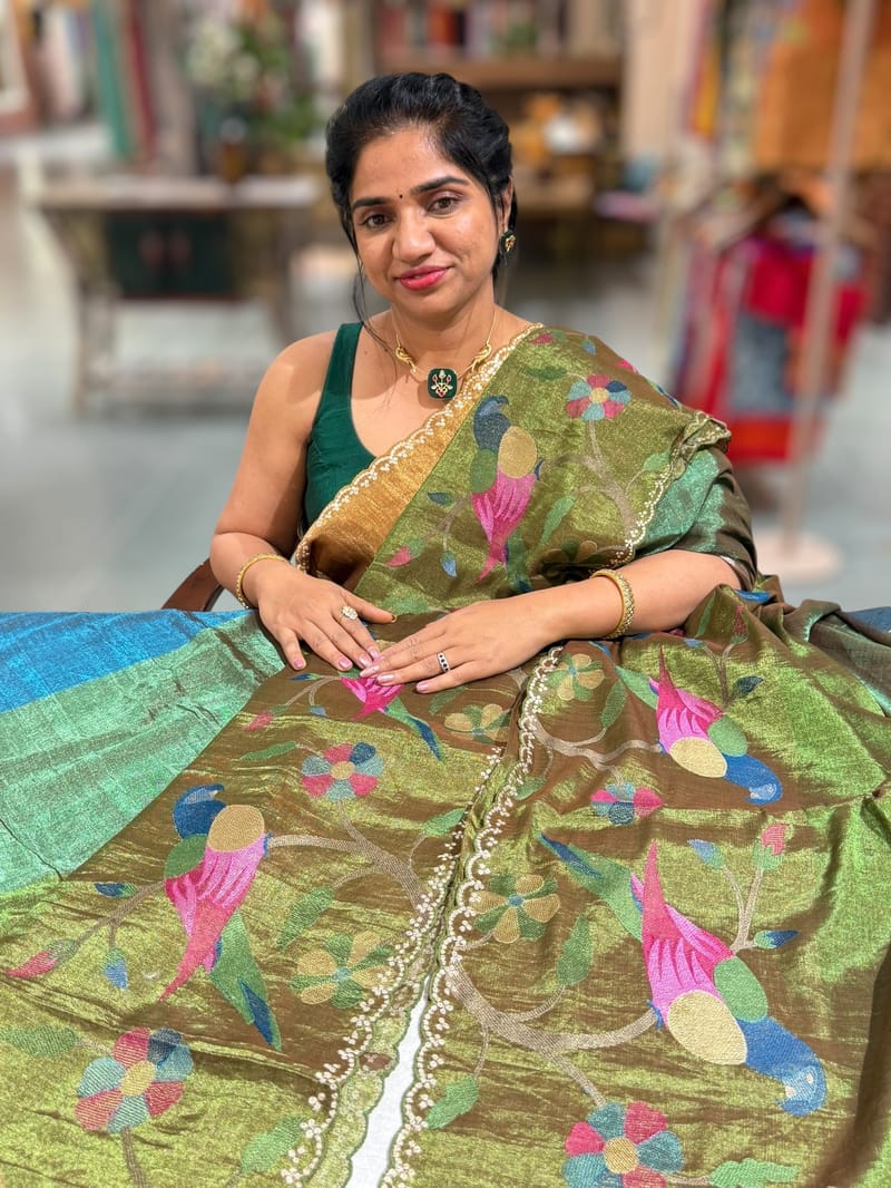 Chanderi Tissue Saree with Paithani Inspired Stripes