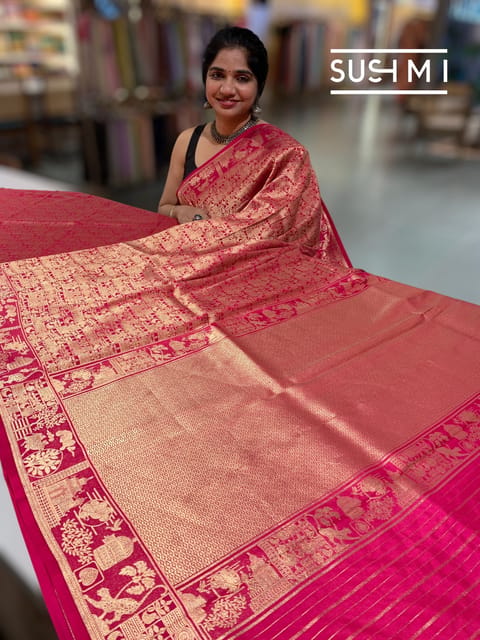 Ruby Pink Banarasi Brocade Katan Silk Saree