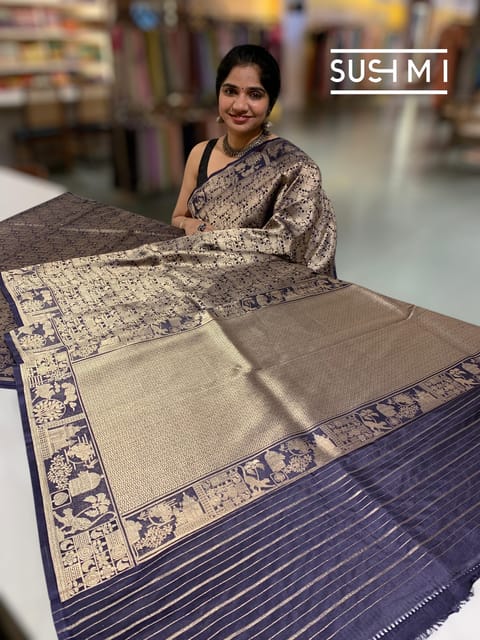 Midnight Blue Banarasi Brocade Katan Silk Saree