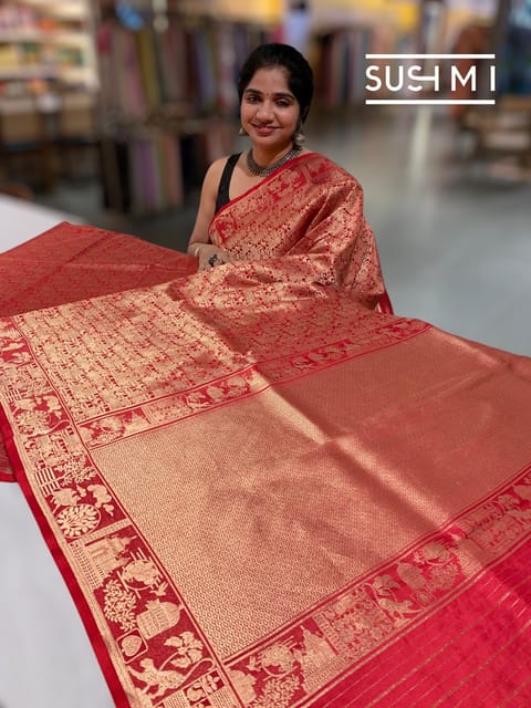 Red Banarasi Brocade Katan Silk Saree