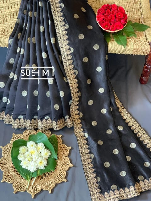 Black Banarasi Silk Saree with Handwork