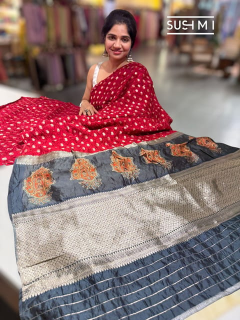 Red Banarasi Bandhej Silk Saree