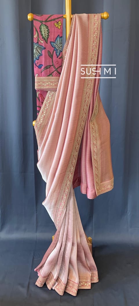 Dusty Pink Banarasi Tonchoi with Pen Kalamkari Blouse