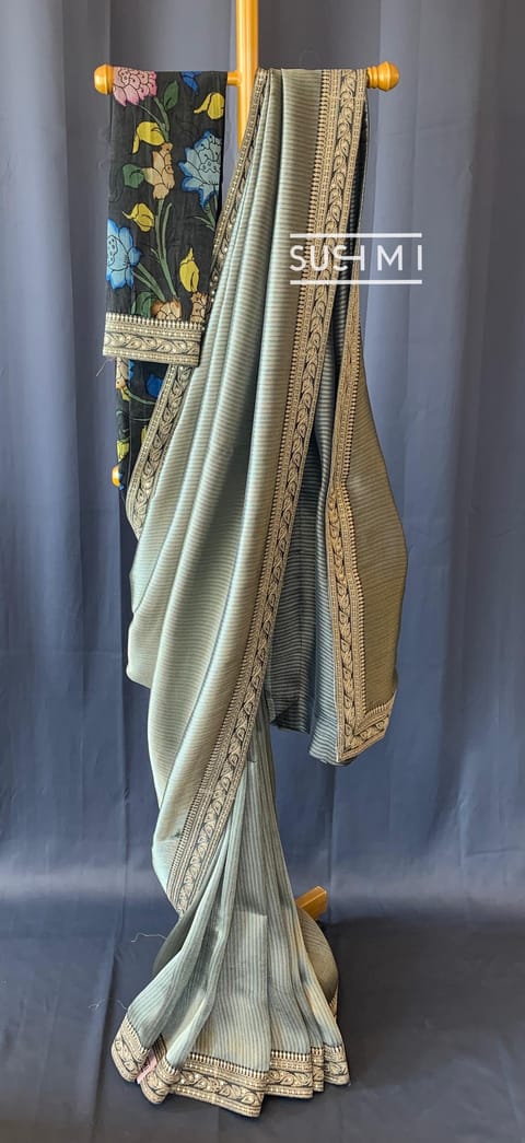 Dark Olive Banarasi Tonchoi with Pen Kalamkari Blouse