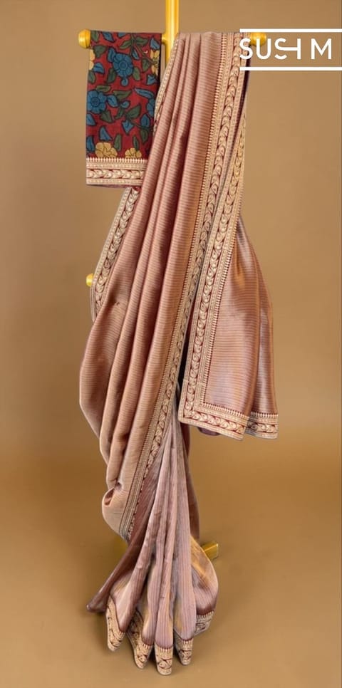 Burgundy Banarasi Tonchoi with Pen Kalamkari Blouse