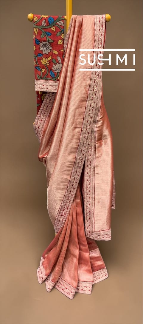 Maroon Banarasi Tonchoi Saree with Kalamkari Blouse