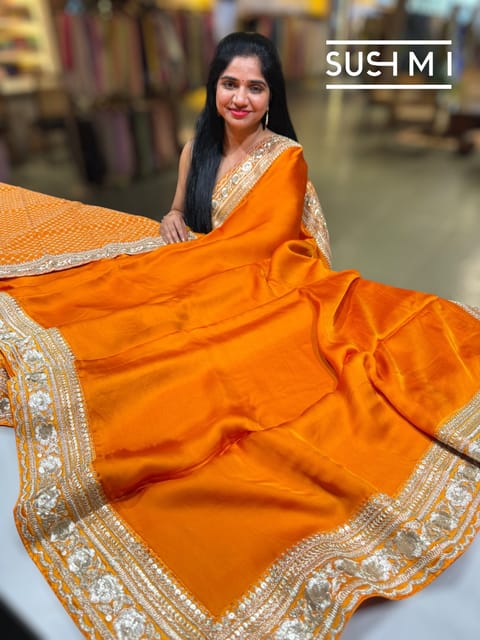 Marigold Orange Pure Satin Saree