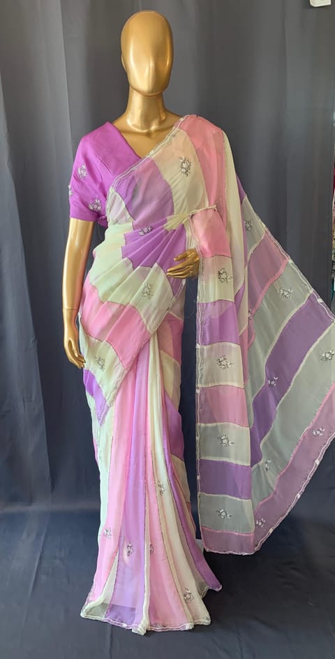 Multi Colour Georgette Saree with Handwork