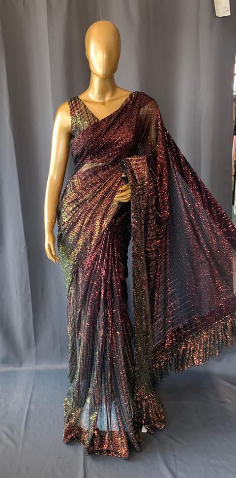 Georgette Sequence Saree with Stitched Blouses