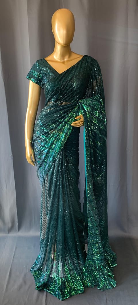 Georgette Sequence Saree with Stitched Blouses