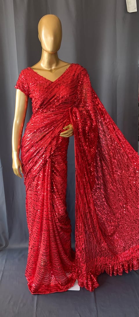 Georgette Sequence Saree with Stitched Blouses
