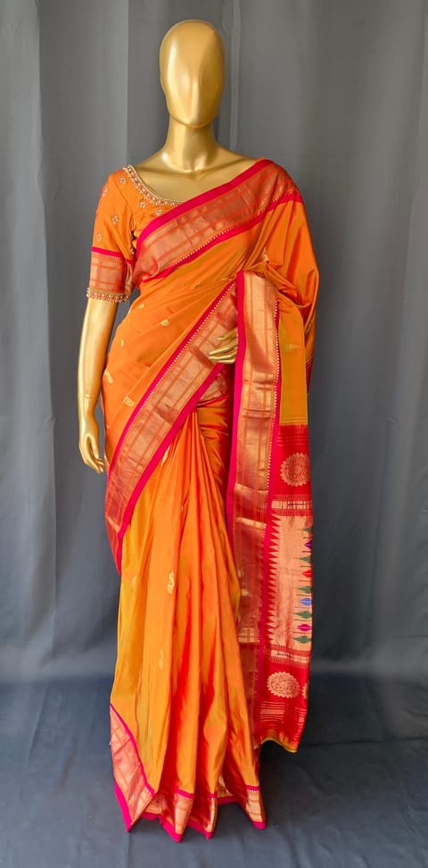 Mustard Pure Handloom Yeola Paithani Saree