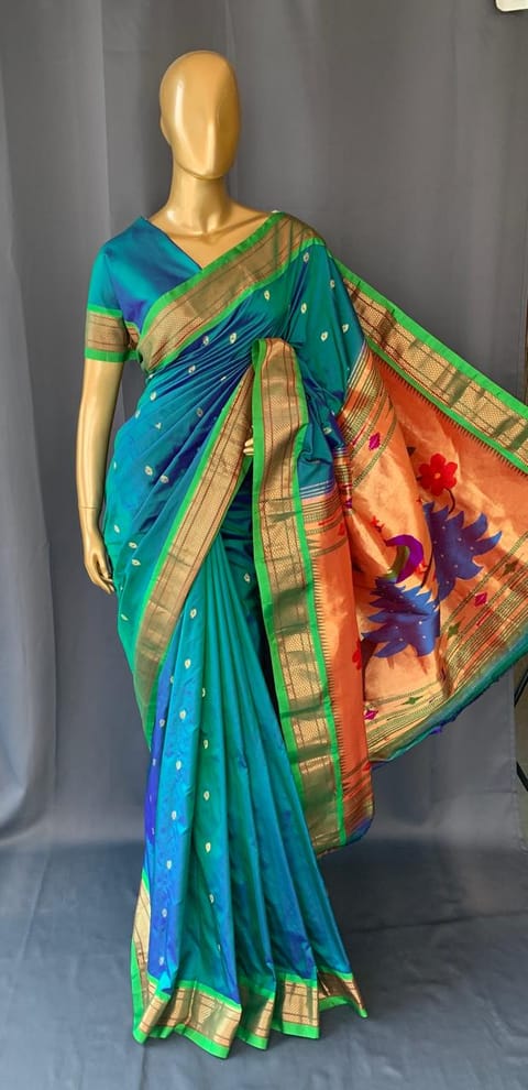Peacock Blue Pure Handloom Yeola Paithani Saree
