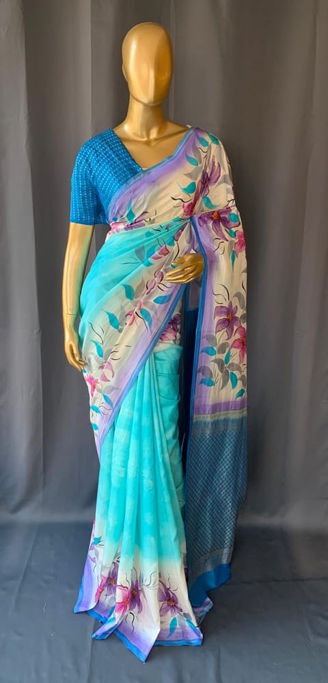 Pure Silk Saree with Hand Paint