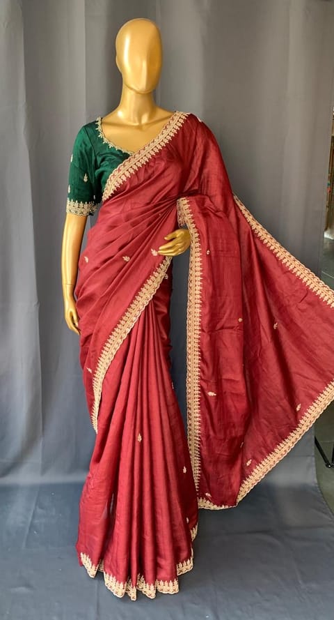 Burgundy Pure Handloom Tussar Saree