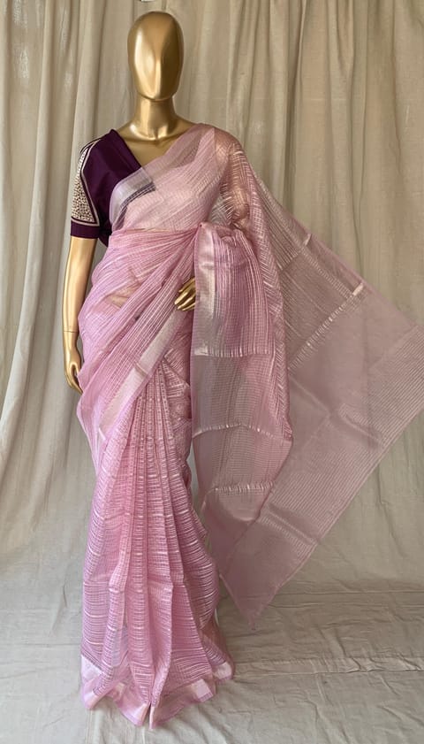 Pastel Pink Banarasi Kora Saree