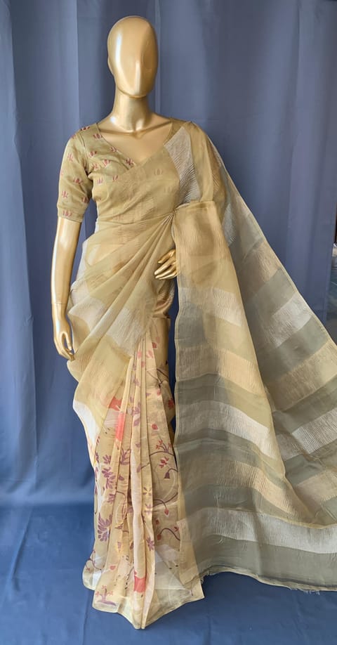 Gold Tissue Saree in Half and Half Style