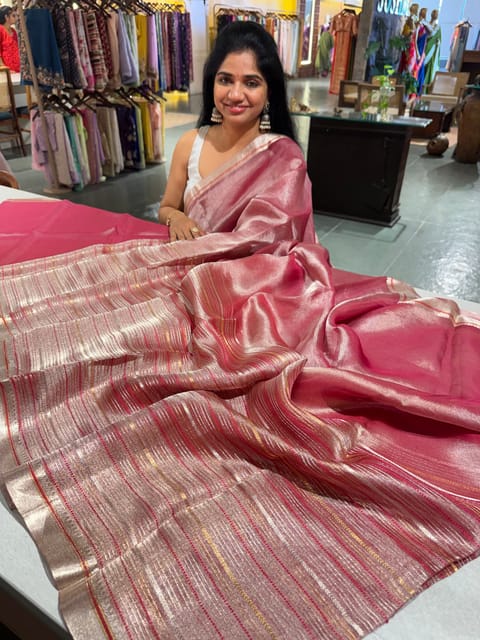 Pink Handloom Tissue Saree