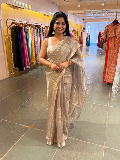 Earthy Tone Handloom Tissue Saree