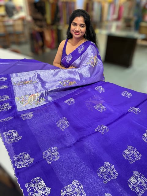 Purple Premium Handloom Designer Tissue Saree with Exquisite Embroidery