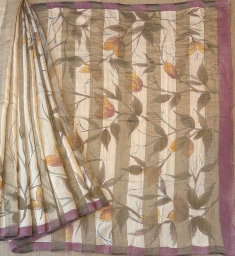 Mul Silk Tissue Stripes Handloom Saree with Handpainting