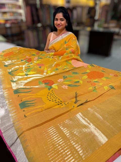 Mustard Allover Ponduru Khadi Jamdani