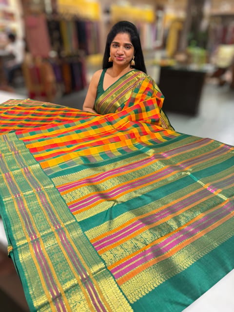 Multi Colour Checks Kanjeevaram Saree