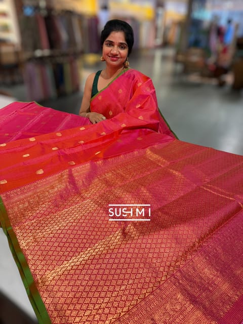Pink Kanjeevaram Saree with Vaira Oosi Stripes