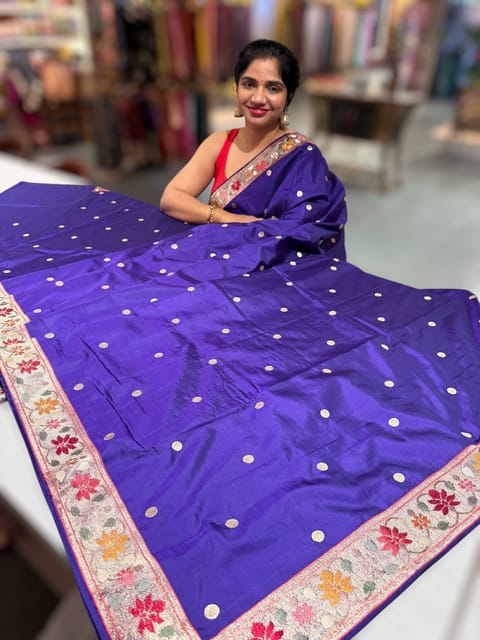 Violet Kanchi Soft Silk Saree with Paithani and Jamdani Inspired Embroidery