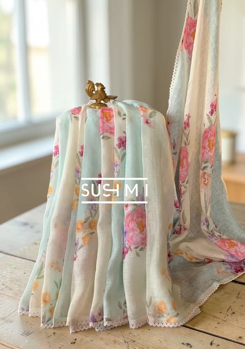 Ombre Dyed Floral Printed Lenin