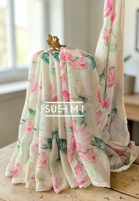 Pure Lenin Saree with Statement Pichwai Print