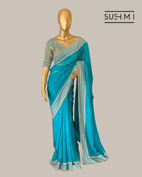 Teal Designerorganza Saree