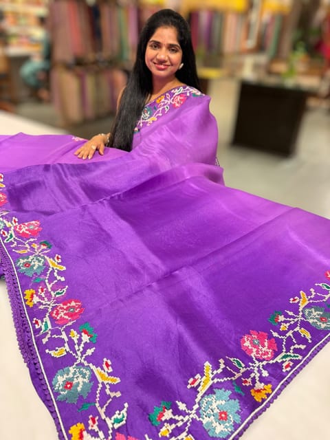 Purple Organza with Patan Patola Inspired Embroidery