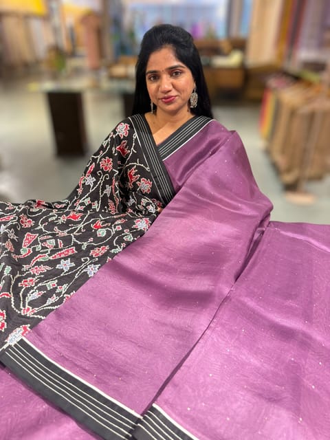 Wine Purple Organza Saree with Embroidered Blouse