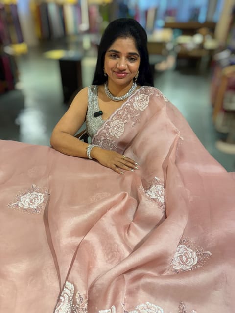 Nude Pink Organza with Rose Handwork