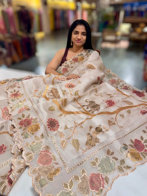 Earthy Organza Saree with Applique Work