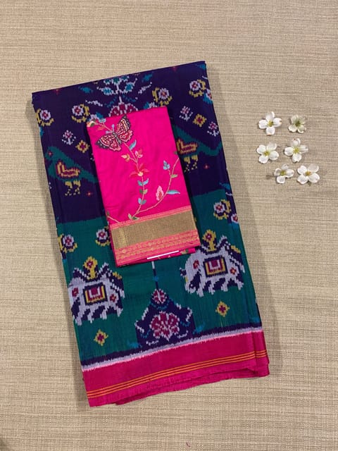 Navy Blue and Peacock Combo Pure Patan Patola Saree